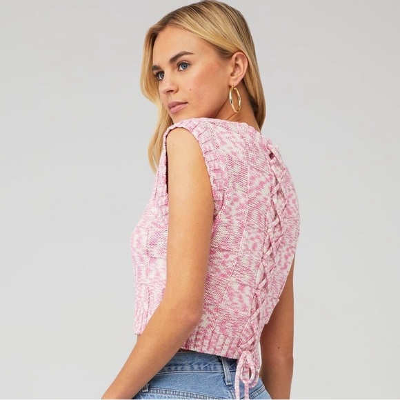 Steve Madden‎ Womens Size XS Cicillia Sweater Pink White Lace up Back Tank - Picture 2 of 10